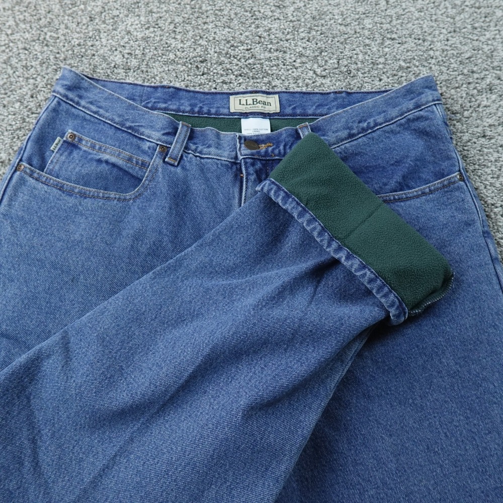 LL Bean Jeans Mens 36X29 Light Blue Denim Pants Fleece Lined Outdoor Warm Hiking